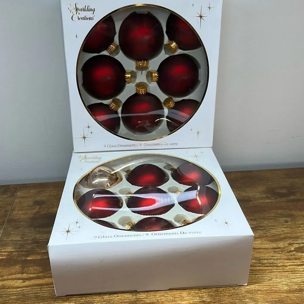 Sparkling Creations Burgundy‎ Gold Glass Ornaments Christmas set of 2